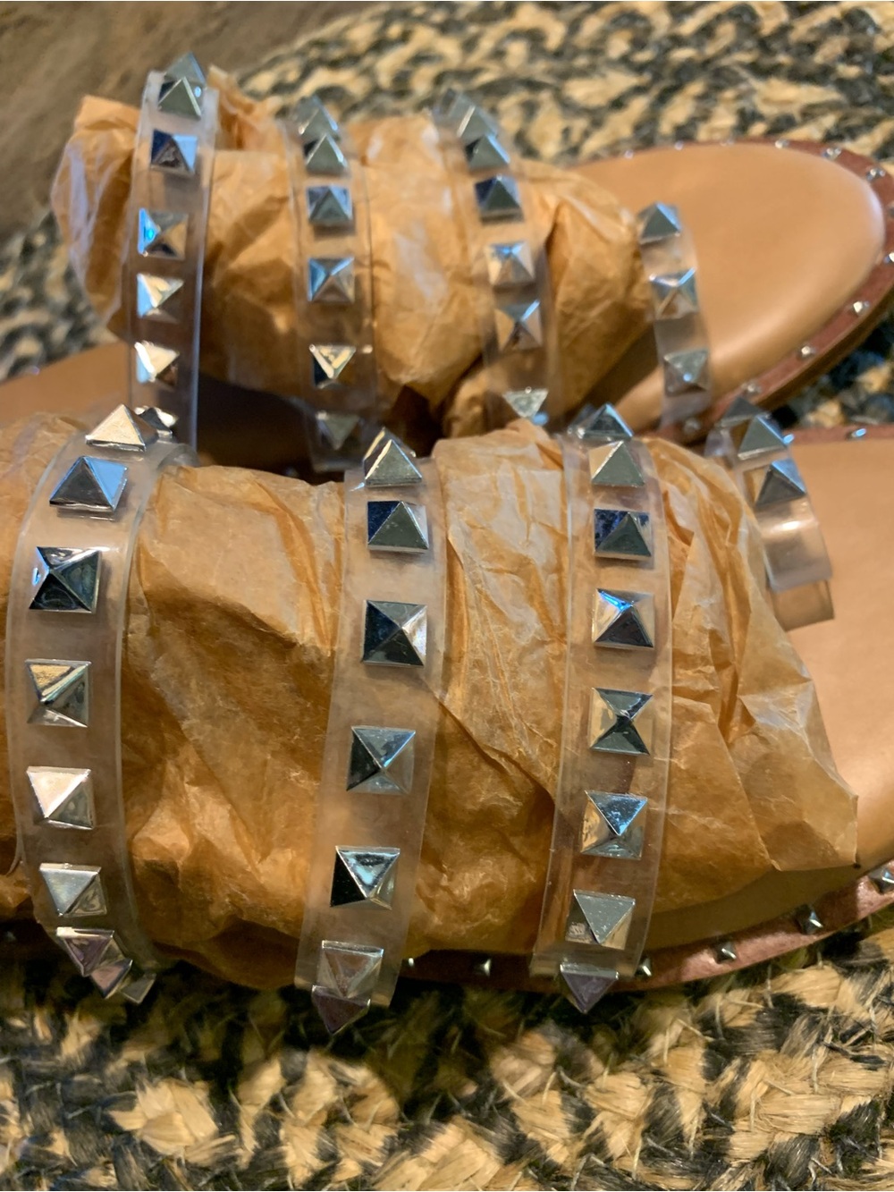 Sincerly Jules Tabbi Metallic Studded Multi-Strap Slide Sandals - Picture 3 of 13